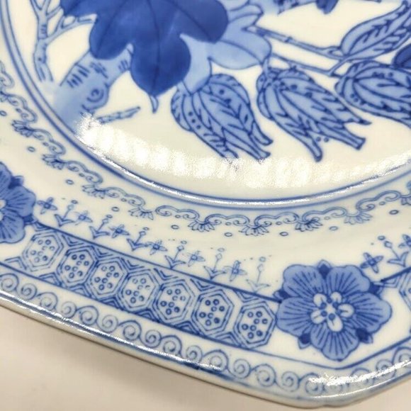 VTG Chinese Export Ware Blue Birds on Branch Warming Dish Entertaining Dinner - Picture 9 of 11